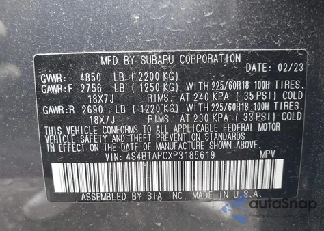 2023 Subaru Outback Touring from USA, damaged, VIN 4S4BTAPCXP3185619